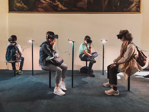 Students learning through VR headsets