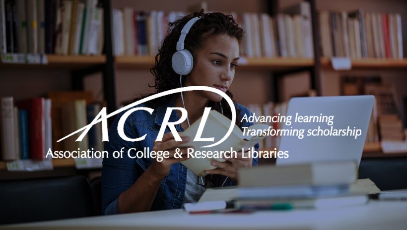 ACRL logo superimposed over college student doing research in a library