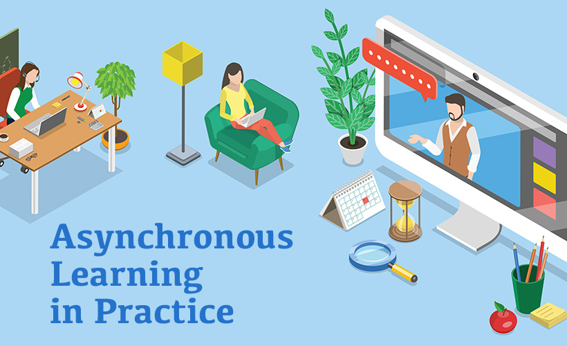 Asynchronous Learning in Practice image with student at home in front of teacher on screen