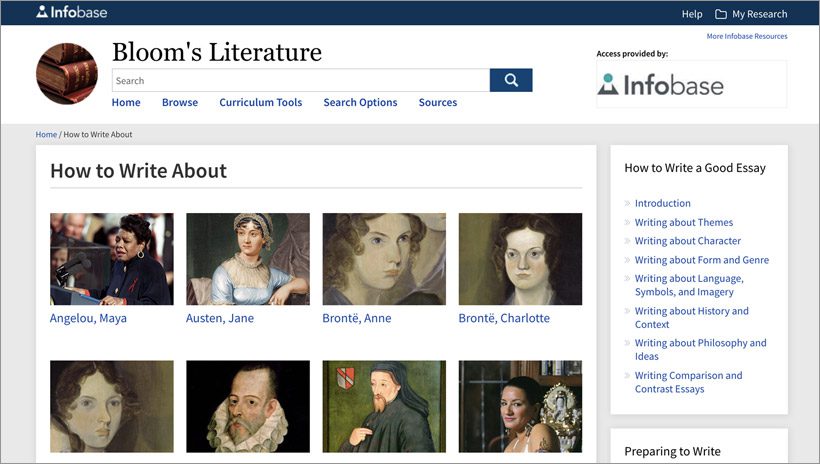 "How to Write about Literature" page in the Bloom's Literature database
