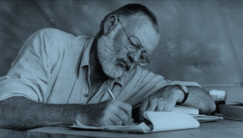Ernest Hemingway writing a short story