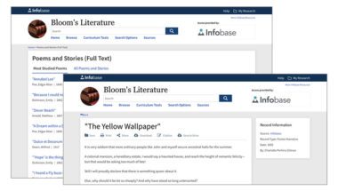 The poems and short stories in the Bloom's Literature database, including "The Yellow Wallpaper"