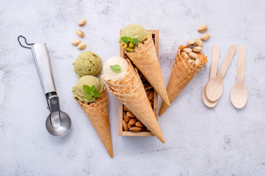 Ice cream cones and pistachios