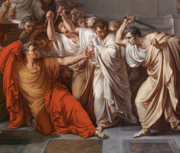 Julius Caesar being assassinated