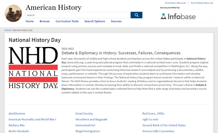 The American History database's new section on National History Day