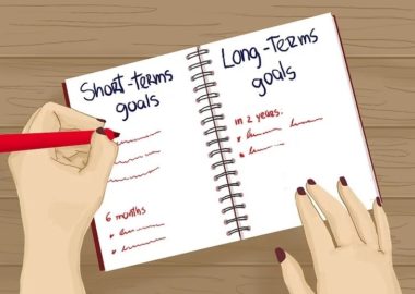 Notebook with lists of short- and long-term goals
