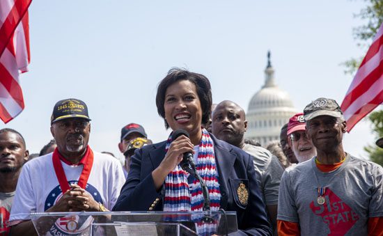 Washington, D.C., mayor Muriel Bowser and D.C. military veterans rally for D.C. statehood before the U.S. Capitol