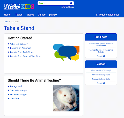 The World Almanac® for Kids' Take a Stand Topic Center