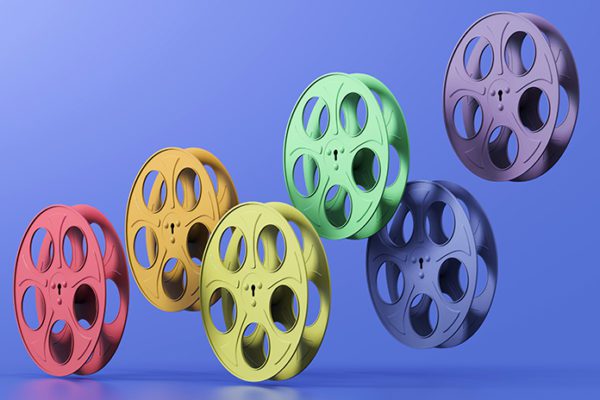 film reels in rainbow colors, representing LGBT films and movies