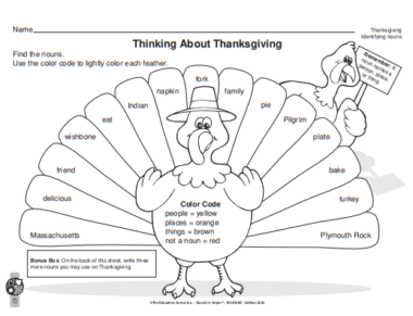 "Thinking About Thanksgiving" activity sheet