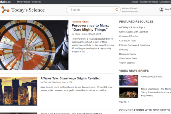 Screenshot of relaunched Today's Science database