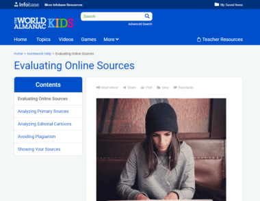 Article from Research Help—"Evaluating Online Sources"