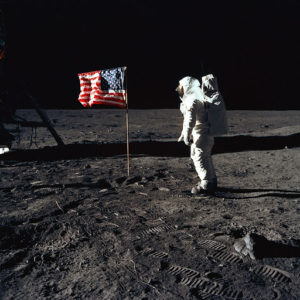 Lunar landing with flag