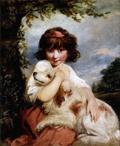 Painting of child with dog